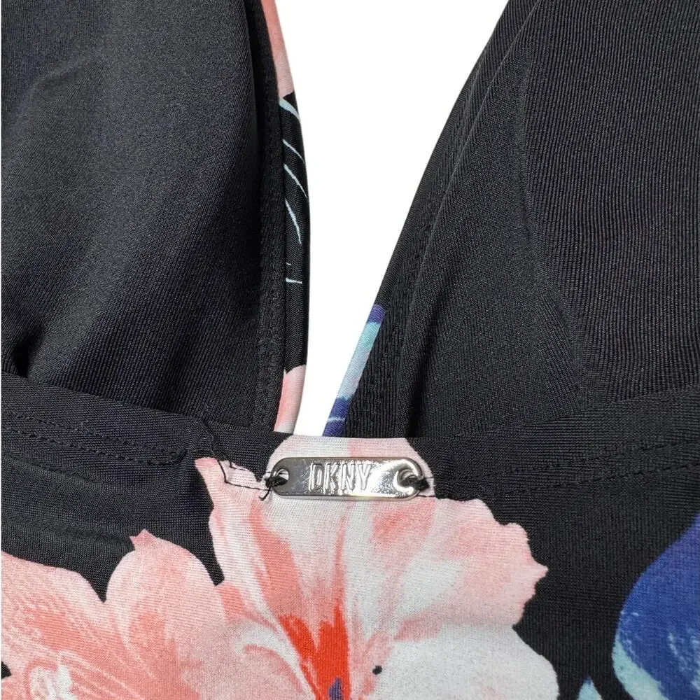 DKNY Tropical Floral Halter One Piece Swimsuit Tummy Control M Est. No Size Tag - Picture 5 of 9